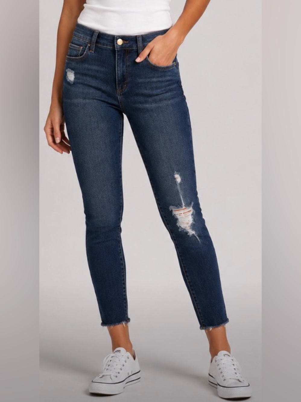 Joe’s Jeans The Icon Mid Rise Skinny Ankle Distressed Jeans Raw Hem Size 26
